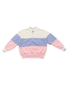 Vintage 1990s Gitano Quarter Zip Color Block Sweatshirt Pastel Pink Purple White